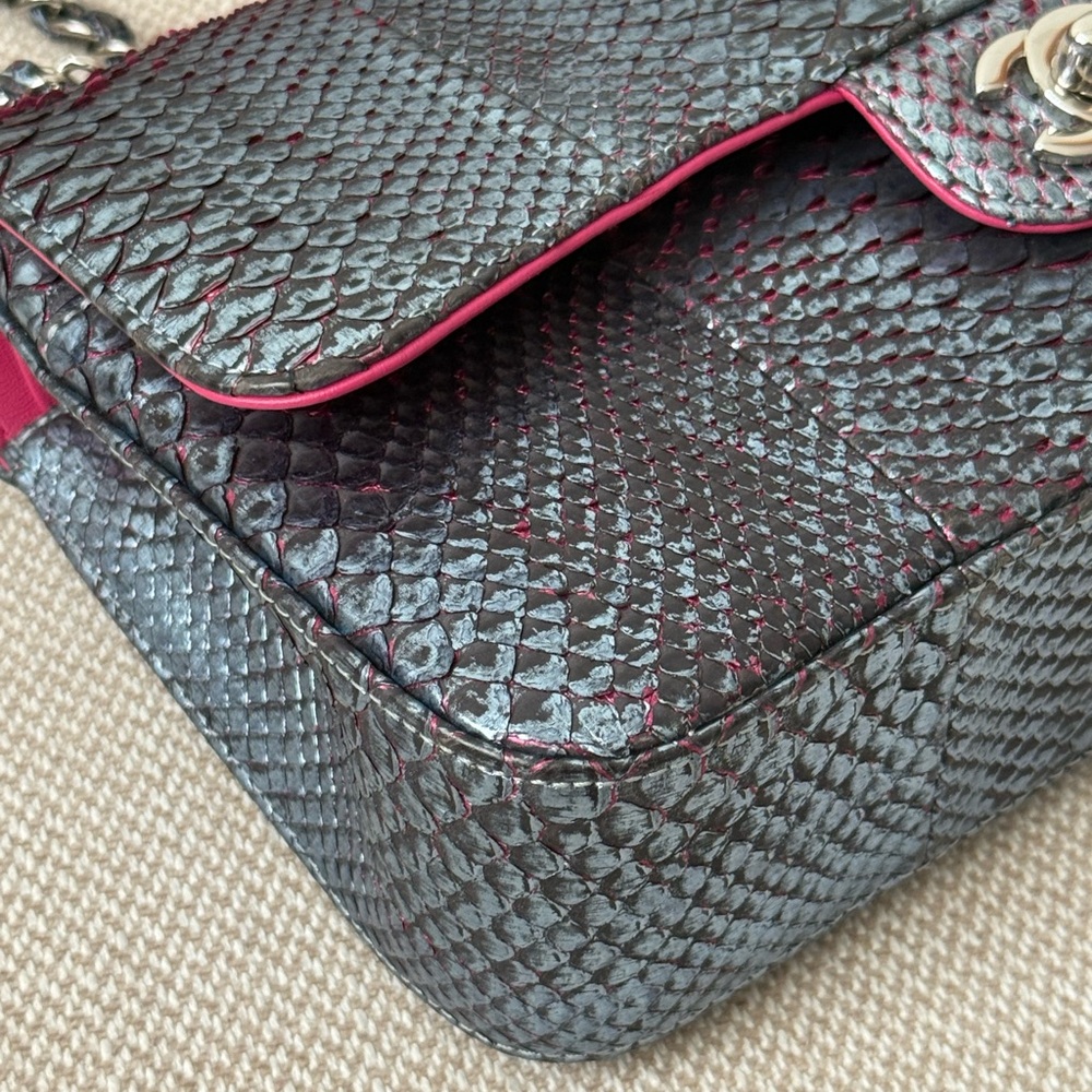CHANEL Iridescent Blue Multicolor Python Classic … - image 11
